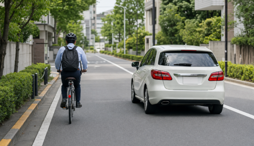 自転車の右側を十分な間隔で通過する車のイメージ